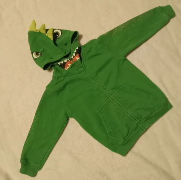 WonderKids Green Zip Up Dionsaur Hooded Sweatshirt size 24M - Picture 1 of 3